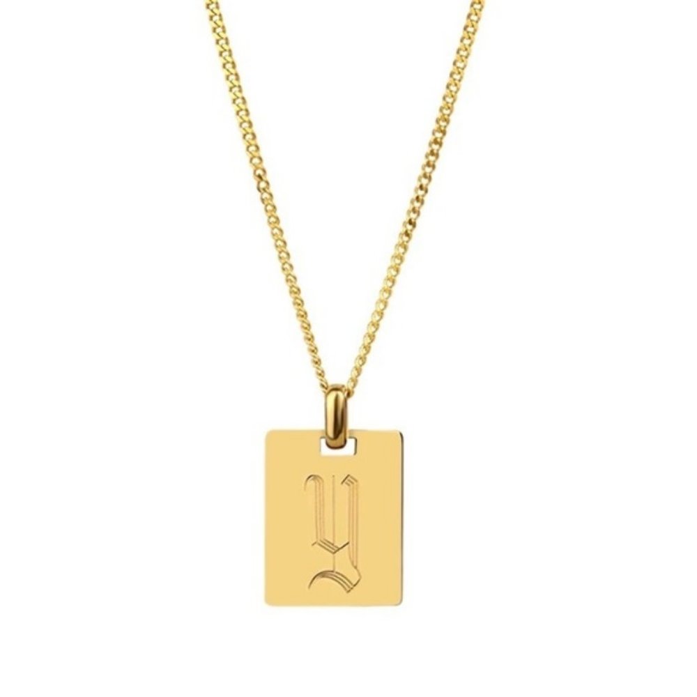 Initial Letter “Y” Old English Pendant 18K Gold Plated Necklace